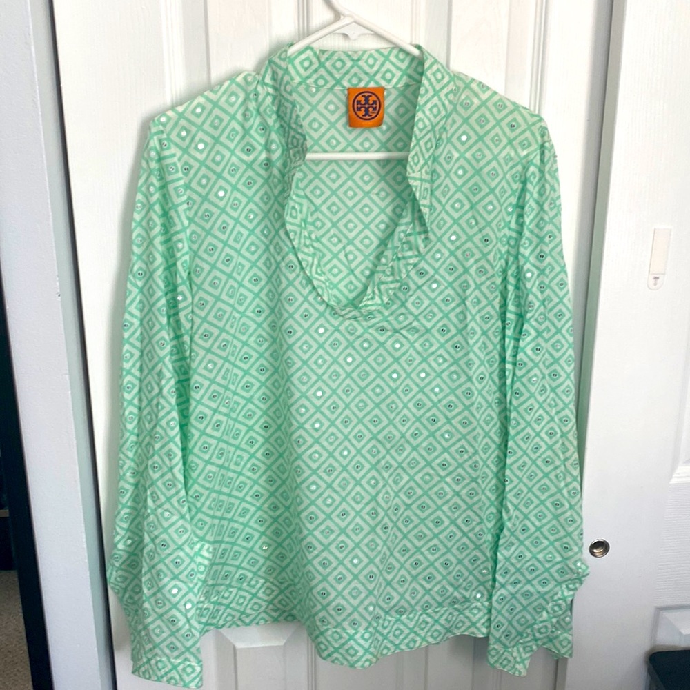 Tory Burch Mint Green Geometric Tunic